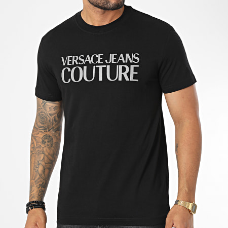 Versace Jeans Couture - Tee Shirt Logo Thick Foil 73GAHT01 Noir Réfléchissant