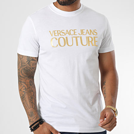 Versace Jeans Couture - Tee Shirt Logo Thick Foil 73GAHT01 Blanc Doré
