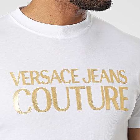 Versace Jeans Couture - Maglietta con logo in lamina spessa 73GAHT01 Oro bianco