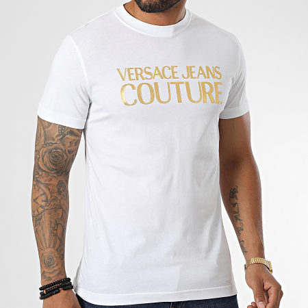 Versace Jeans Couture - Maglietta con logo in lamina spessa 73GAHT01 Oro bianco