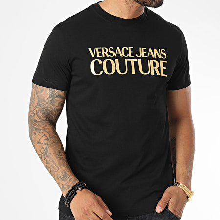 Versace Jeans Couture - Maglietta con logo in lamina spessa 73GAHT01 Nero Oro