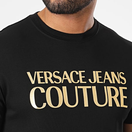 Versace Jeans Couture - Lámina gruesa Logo Camiseta 73GAHT01 Negro Oro