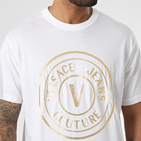 Versace Jeans Couture - Tee Shirt Vemblem Thick Foil 73GAHT05 Blanc Doré