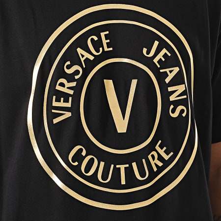Versace Jeans Couture - Tee Shirt Vemblem Thick Foil 73GAHT05 Noir Doré