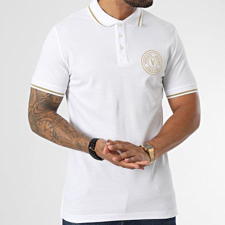Versace Jeans Couture - Polo a manica corta Vemblem Thick Foil 73GAGT01 Bianco Oro
