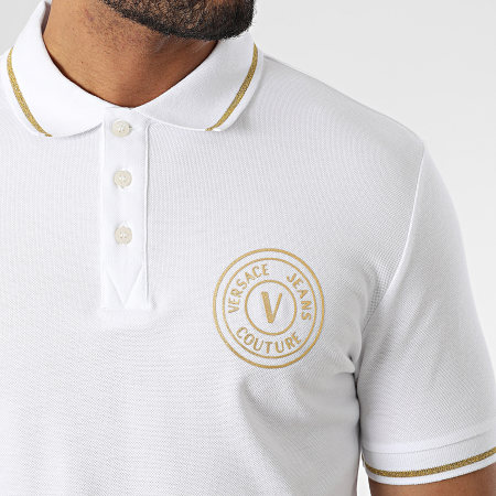 Versace Jeans Couture - Polo a manica corta Vemblem Thick Foil 73GAGT01 Bianco Oro