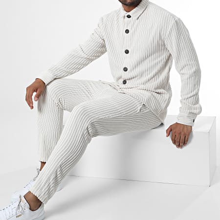 Frilivin - Traje de pantalón y camisa de manga larga FL042 Blanco