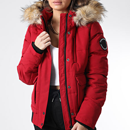 Superdry - Piumino da donna con cappuccio in pelliccia W5010995A Rosso