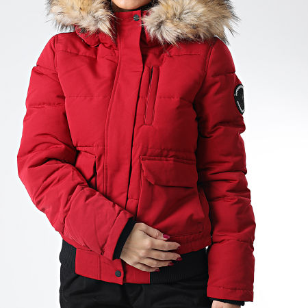 Superdry - Abrigo de mujer con capucha de piel W5010995A Rojo