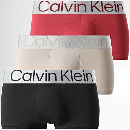 Calvin Klein - Set di 3 boxer NB3074A Nero Beige Bordeaux