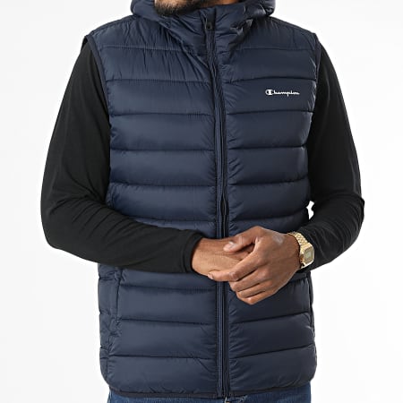 Champion Doudoune Capuche Sans Manches A Bandes 218076 Bleu Marine LaBoutiqueOfficielle