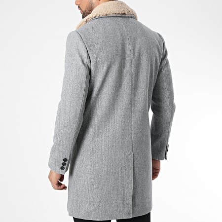 Frilivin - Abrigo con cuello de piel de oveja gris