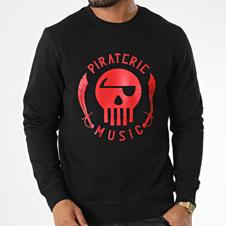 Piraterie Music - Felpa girocollo Logo Nero Rosso