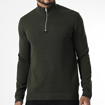 Only And Sons - Pull Col Zippé Alex 12 Vert Kaki - LaBoutiqueOfficielle.com
