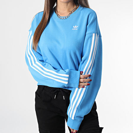 Adidas Originals - Top donna in felpa a righe con girocollo HN3641 Blu