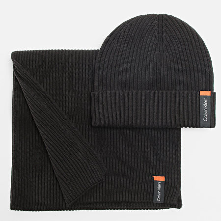 Calvin Klein - Set sciarpa e cappello a coste in cotone classico 9712 nero