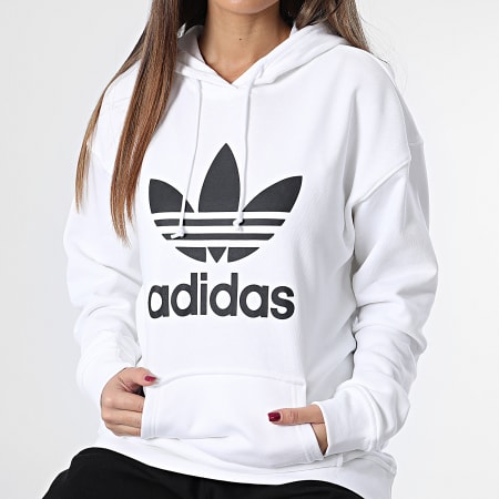 Adidas Originals - Sweat Capuche Femme Trefoil HN8329 Blanc 