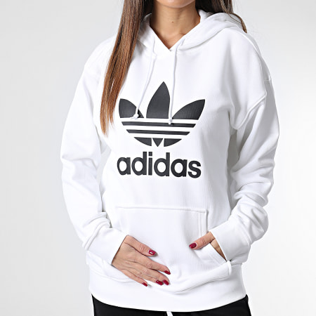 Adidas Originals - Sweat Capuche Femme Trefoil HN8329 Blanc - LaBoutiqueOfficielle.com