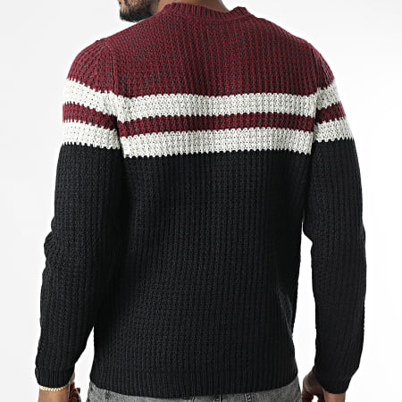Only And Sons - Pull Lazlo Noir Bordeaux Blanc