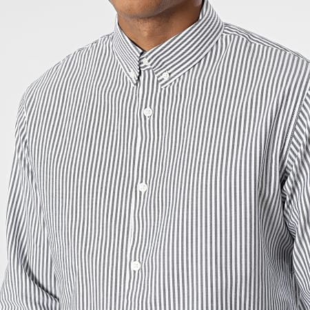 Selected - Chemise Manches Longues A Rayures Pinpoint Gris Blanc