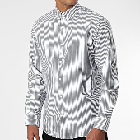 Selected - Chemise Manches Longues A Rayures Pinpoint Gris Blanc