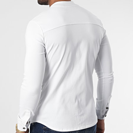 Frilivin - Camisa Manga Larga Cuello Mao Blanco