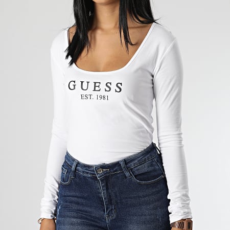 Guess - Tee Shirt Manches Longues Femme O2BM31 Blanc