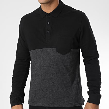 American People - Polo a maniche lunghe Perkins 103-05 Charcoal Nero
