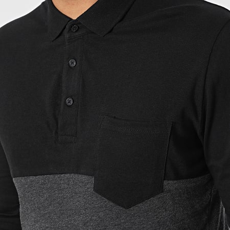 American People - Polo Manches Longues Perkins 103-05 Gris Anthracite Chiné Noir