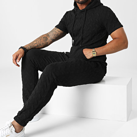 John H - Conjunto de camiseta oversize con capucha y pantalón de chándal AB812 Negro