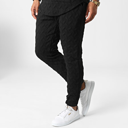 John H - Set di maglietta con cappuccio e pantaloni da jogging oversize AB812 nero