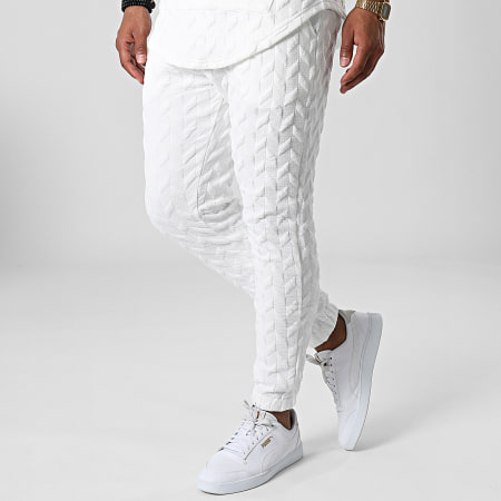 John H - AB812 Set di maglietta oversize bianca con cappuccio e pantaloni da jogging