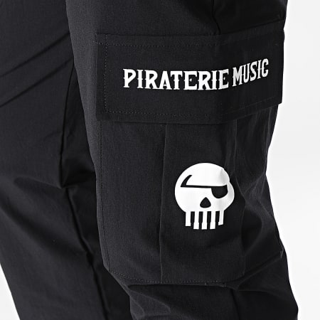Piraterie Music - Pantalón Cargo Logo 2 Negro Blanco