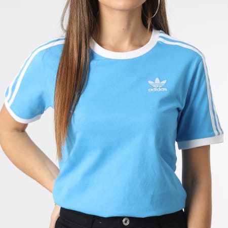 Adidas Originals - Maglietta donna 3 strisce HL6690 Blu cielo