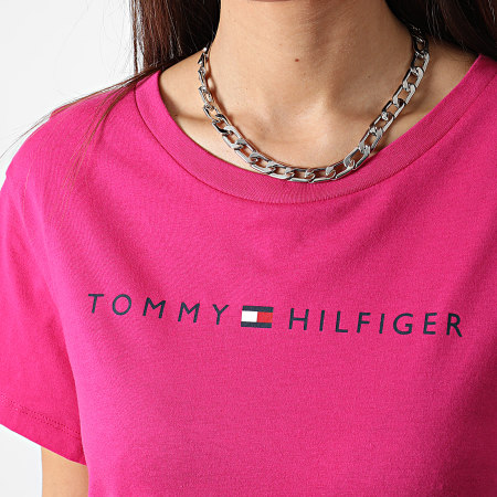 Tommy Hilfiger - Camiseta de manga corta con cuello en V para mujer 3915 Pink Dress Camiseta