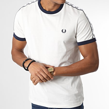 Fred Perry - Tee Shirt A Bandes Taped Blanc