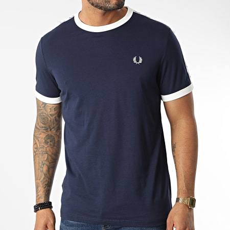 Fred Perry - Tee Shirt A Bandes Taped Bleu Marine