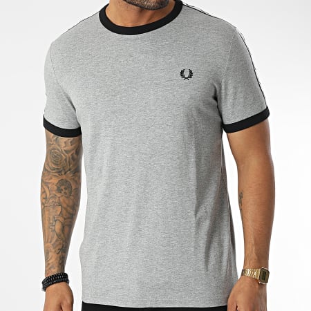 Fred Perry - Tee Shirt A Bandes Taped Gris Chiné