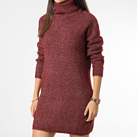 Only - Robe Pull Col Roulé Femme Ingeborg Bordeaux Chiné