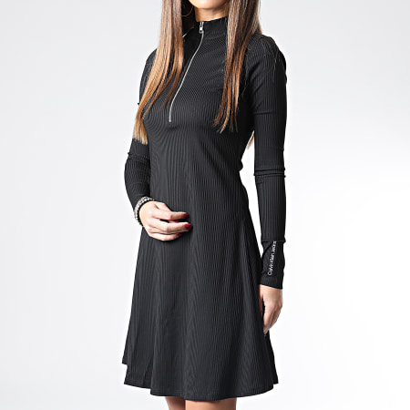 Calvin Klein - Vestido de mujer con cremallera A-Line RIB 9865 Negro