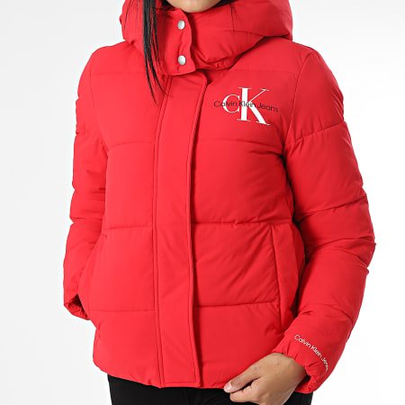 Calvin Klein - Cappotto donna con cappuccio Mono Logo 9007 Rosso