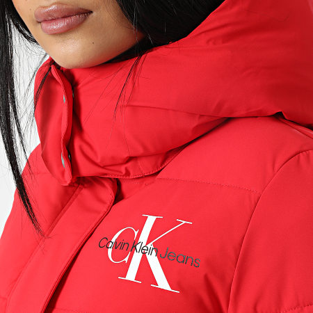 Calvin Klein - Doudoune Femme Capuche Mono Logo 9007 Rouge