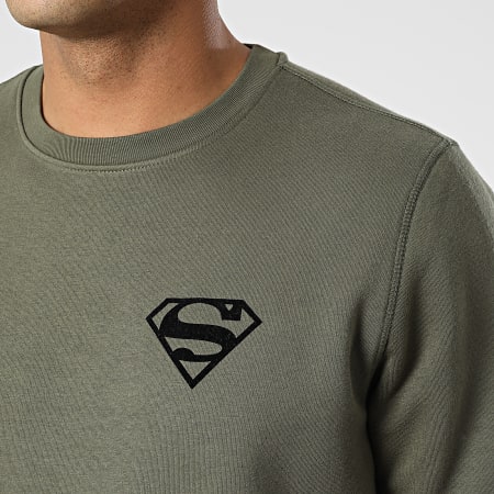 Superman - Sweat Crewneck Logo Velvet Back Vert Kaki Noir