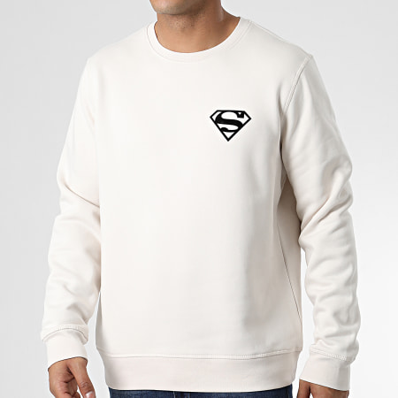 Superman - Sweat Crewneck Logo Velvet Back Beige Noir