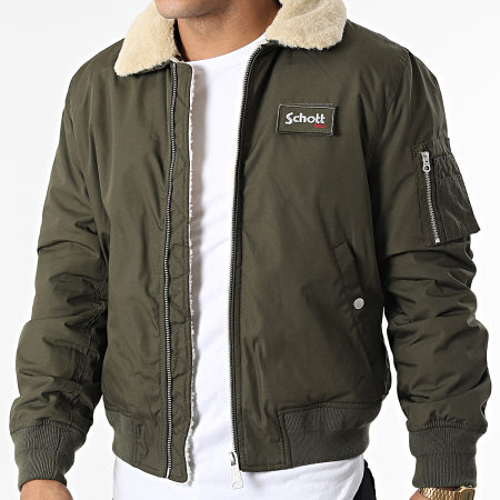 Schott NYC Veste Bomber Col Fourrure B18 Vert Kaki Beige LaBoutiqueOfficielle