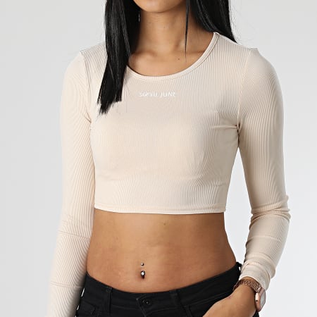 Sixth June - Top Manches Longues Crop Femme W33220KTO Beige