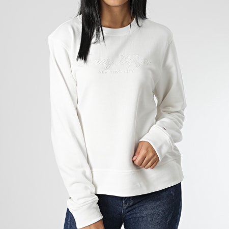 Tommy Hilfiger - Sudadera de cuello redondo de alto brillo para mujer 5976 Blanco