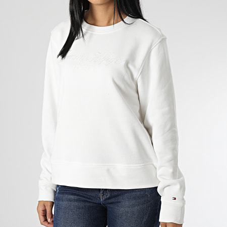 Tommy Hilfiger - Sudadera de cuello redondo de alto brillo para mujer 5976 Blanco