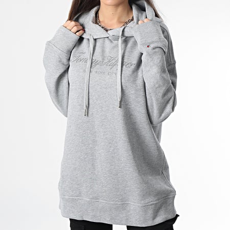 Tommy Hilfiger - Sweat Capuche Femme Relaxed Long High Shine 5980 Gris Chiné