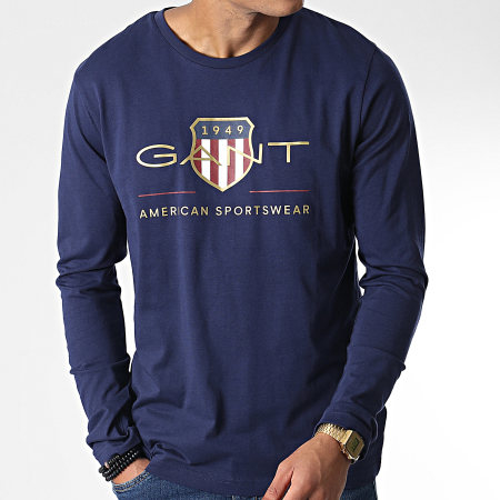 Gant - Tee Shirt Manches Longues Archive Shield Bleu Marine